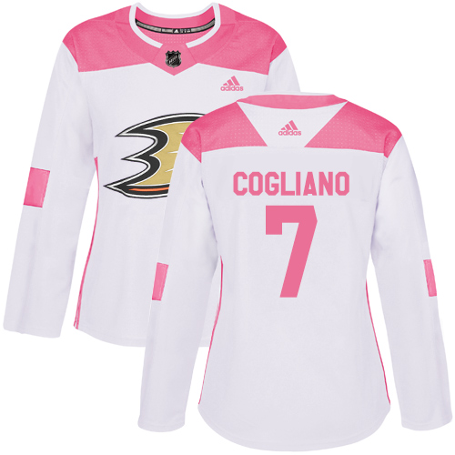 Adidas Ducks #7 Andrew Cogliano White/Pink Authentic Fashion Women's Stitched NHL Jersey - Click Image to Close